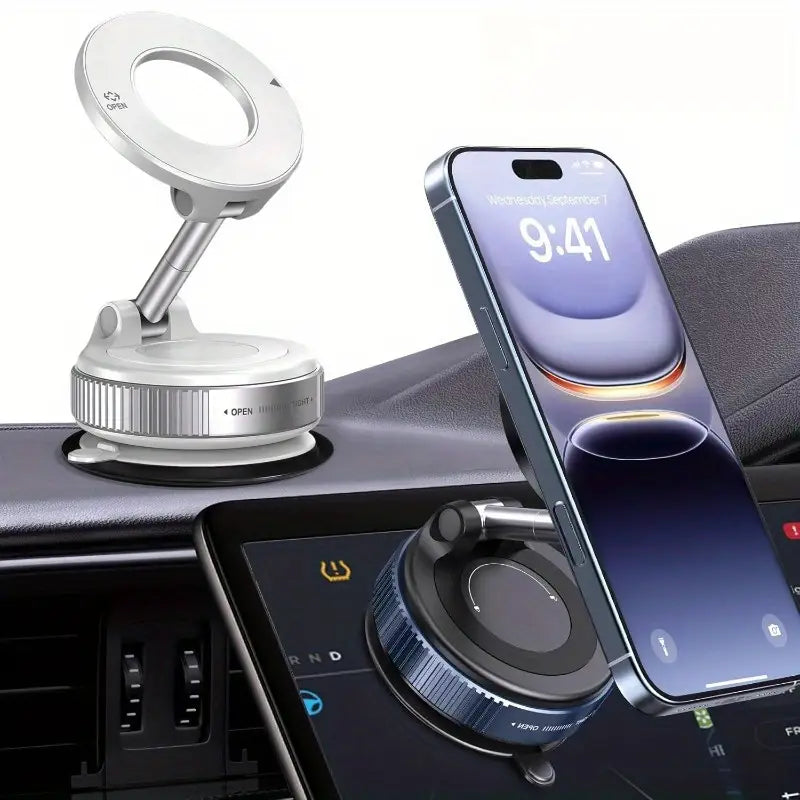 Haiyeasy Magnetic Fulcrum Phone Car Mount (สีขาว) - พับได้และเก็บได้ | ใช้งานได้กับ iPhone, Samsung และสมาร์ทโฟนทุกรุ่น | เหมาะสำหรับรถยนต์ ห้องอาบน้ำ โรงยิม และพื้นผิวเรียบ