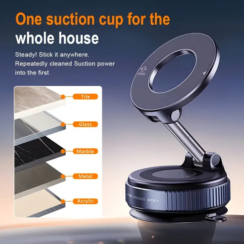 Haiyeasy Magnetic Fulcrum Phone Car Mount (สีขาว) - พับได้และเก็บได้ | ใช้งานได้กับ iPhone, Samsung และสมาร์ทโฟนทุกรุ่น | เหมาะสำหรับรถยนต์ ห้องอาบน้ำ โรงยิม และพื้นผิวเรียบ