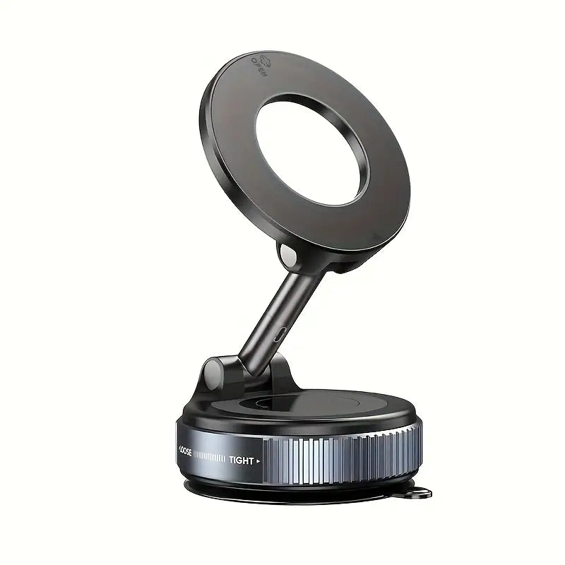 Haiyeasy Magnetic Fulcrum Phone Car Mount (สีดำ) - พับได้และเก็บได้ | ใช้งานได้กับ iPhone, Samsung และสมาร์ทโฟนทุกรุ่น | เหมาะสำหรับรถยนต์ ห้องอาบน้ำ โรงยิม และพื้นผิวเรียบ