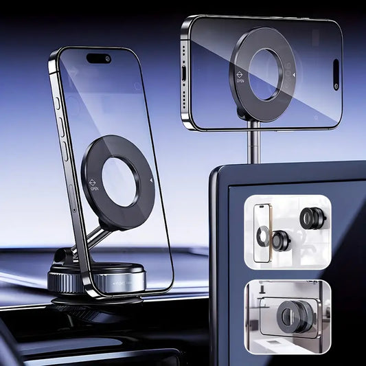 Haiyeasy Magnetic Fulcrum Phone Car Mount (สีดำ) - พับได้และเก็บได้ | ใช้งานได้กับ iPhone, Samsung และสมาร์ทโฟนทุกรุ่น | เหมาะสำหรับรถยนต์ ห้องอาบน้ำ โรงยิม และพื้นผิวเรียบ